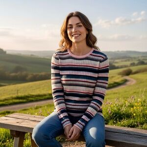 BushWacker Striped Top 3/4 Sleeves 70% SILK New Defects